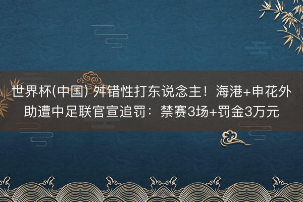 世界杯(中国) 舛错性打东说念主！海港+申花外助遭中足联官宣追罚：禁赛3场+罚金3万元