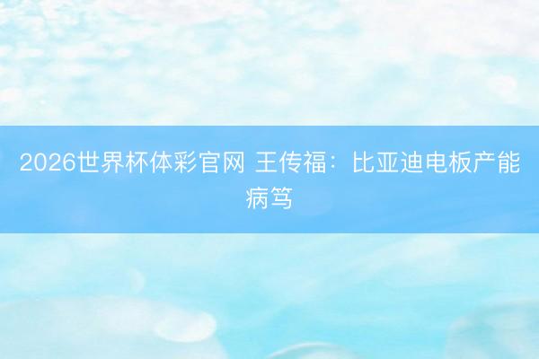 2026世界杯体彩官网 王传福：比亚迪电板产能病笃
