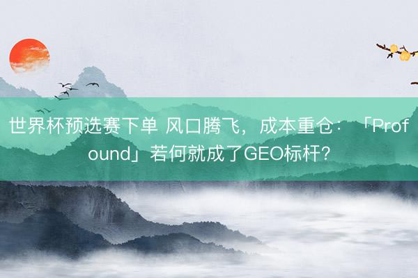 世界杯预选赛下单 风口腾飞，成本重仓：「Profound」若何就成了GEO标杆？