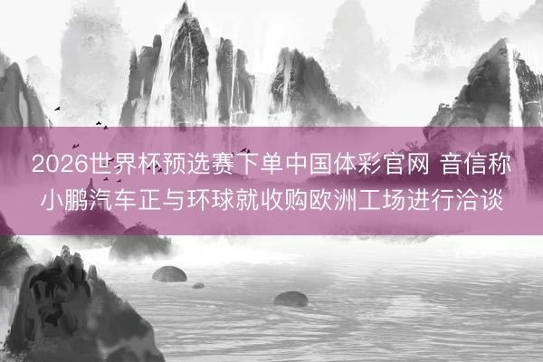 2026世界杯预选赛下单中国体彩官网 音信称小鹏汽车正与环球就收购欧洲工场进行洽谈