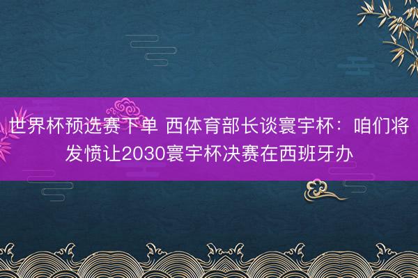 世界杯预选赛下单 西体育部长谈寰宇杯：咱们将发愤让2030寰宇杯决赛在西班牙办